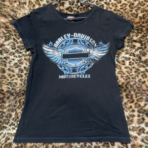 Harley-Davidson Black Tee with Blue Winged Design